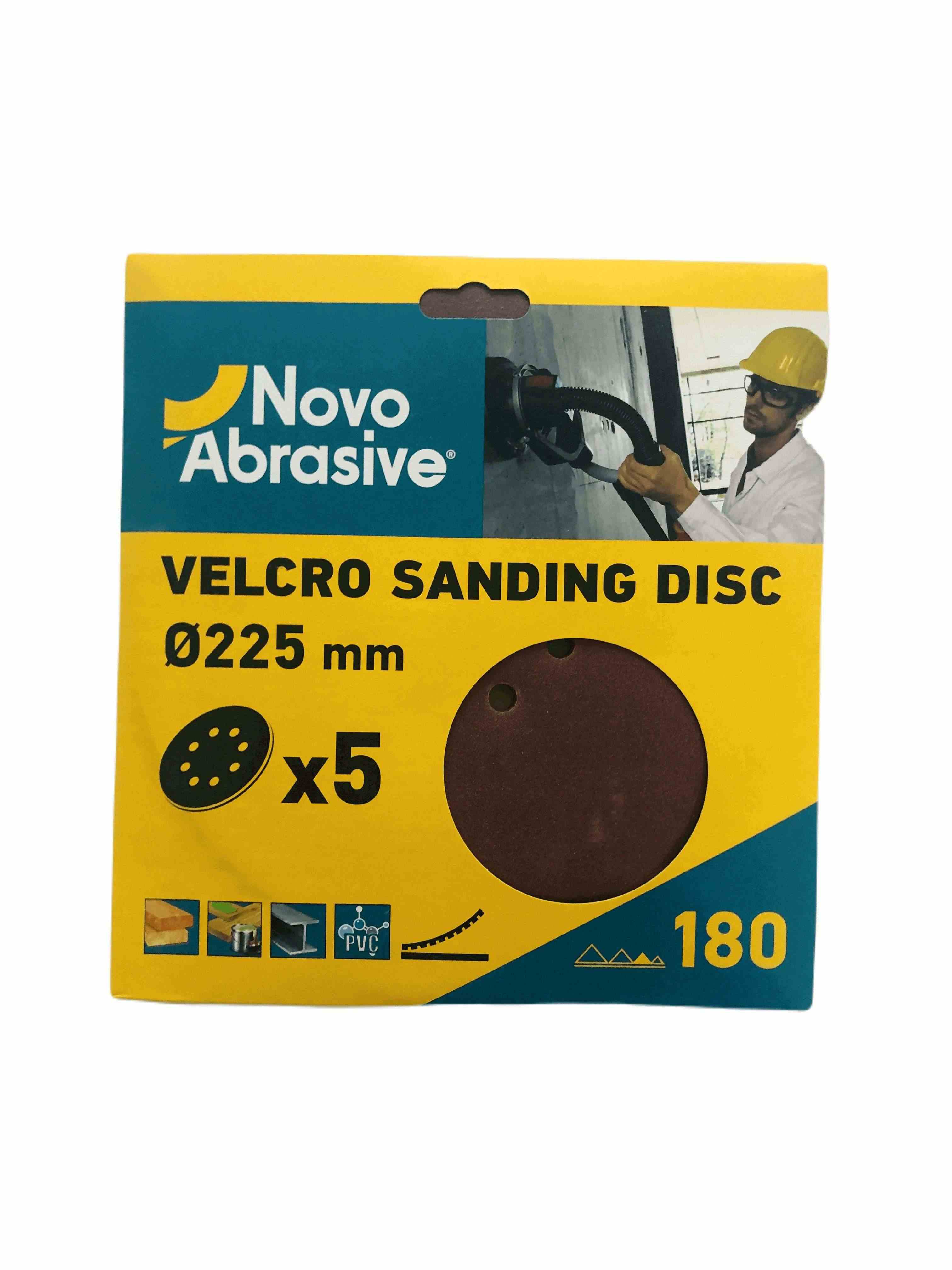 Круг шліфувальний самозачепний NovoAbrasive 225 мм, Р180, 8 отв., упак. 5шт.